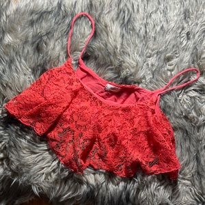 Small pink spaghetti string crop top